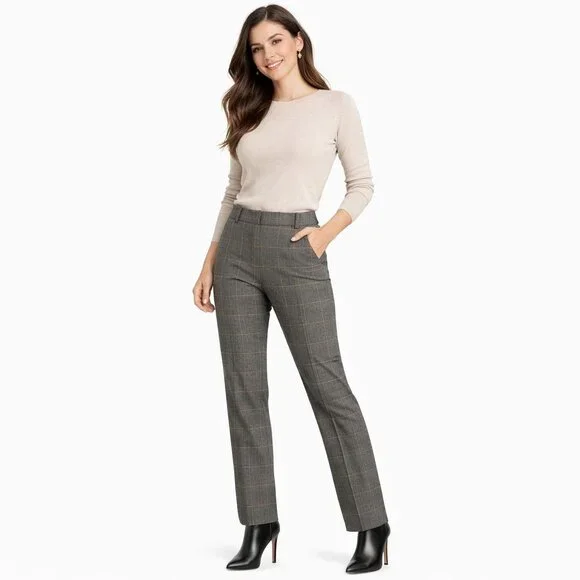 ZARA Small Plaid Small Slim Fit Trousers Gray Check Pattern - Picture 1 of 14